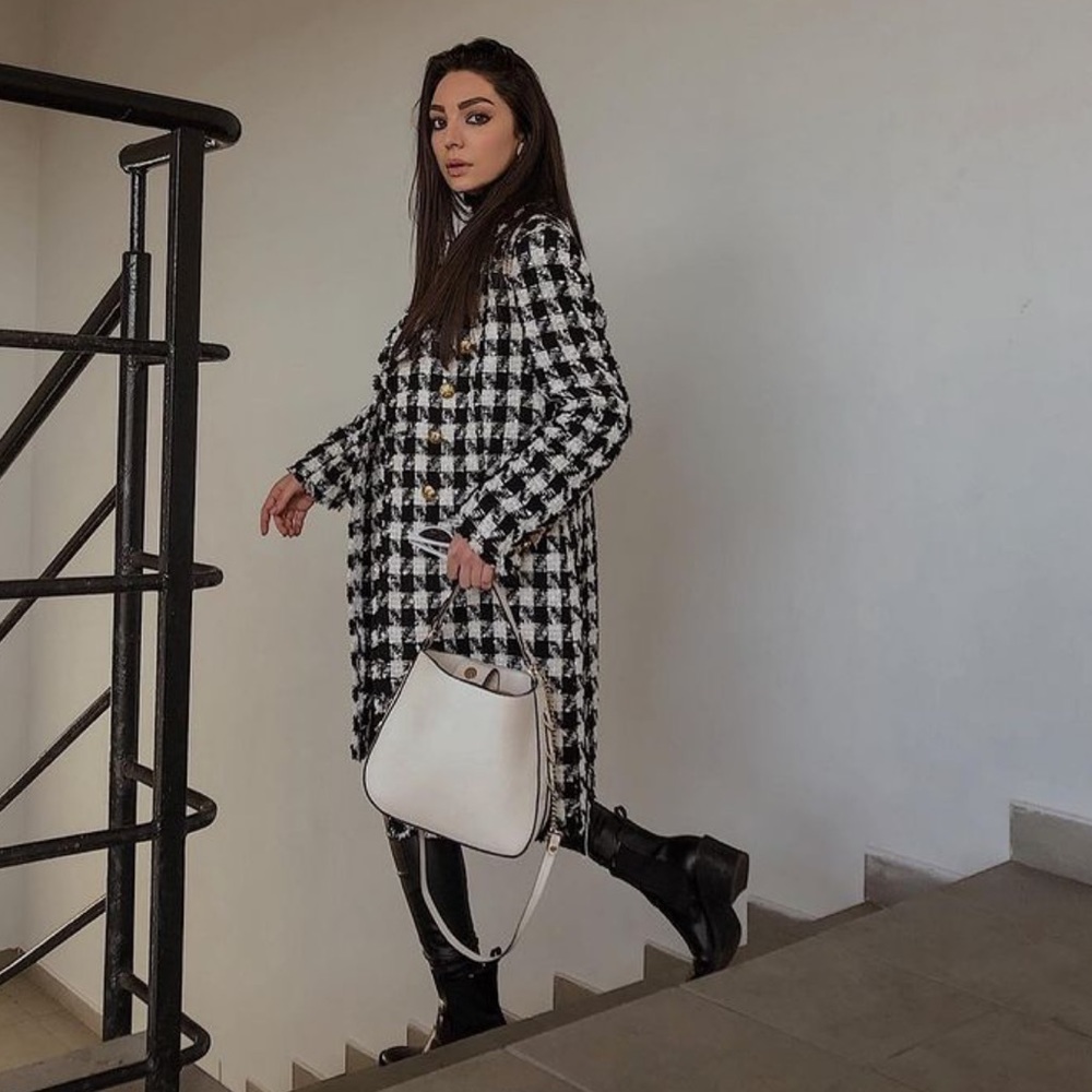 NWT Zara Houndstooth Double Breasted Tweed Coat - Picture 7 of 7